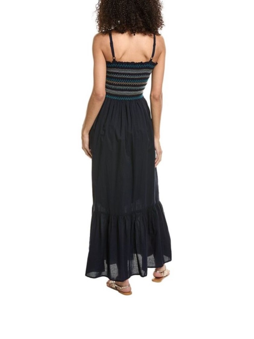 Michael Stars Alejandra Smocked Weave Admiral Blue Maxi Dress Cotton Medium - Picture 2 of 9